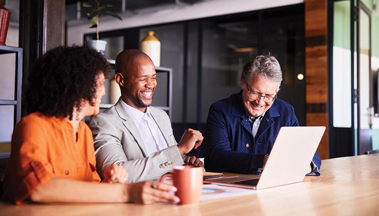 Users smiling in office