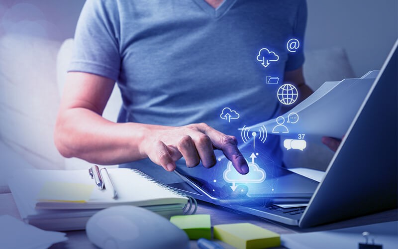 Man using cloud ready laptop