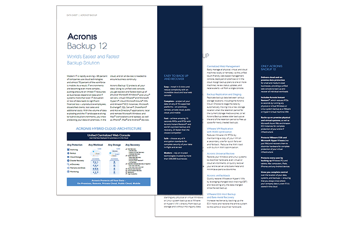 Acronis Backup 12 datasheet thumbnail