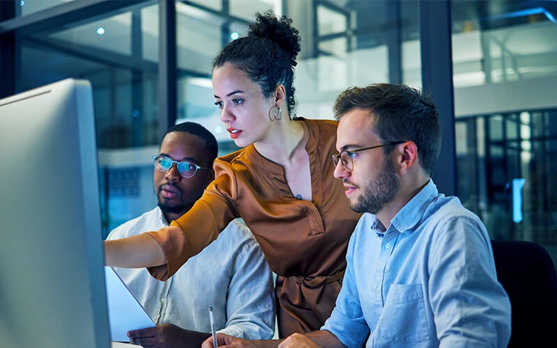 Workmates collaborating with each other