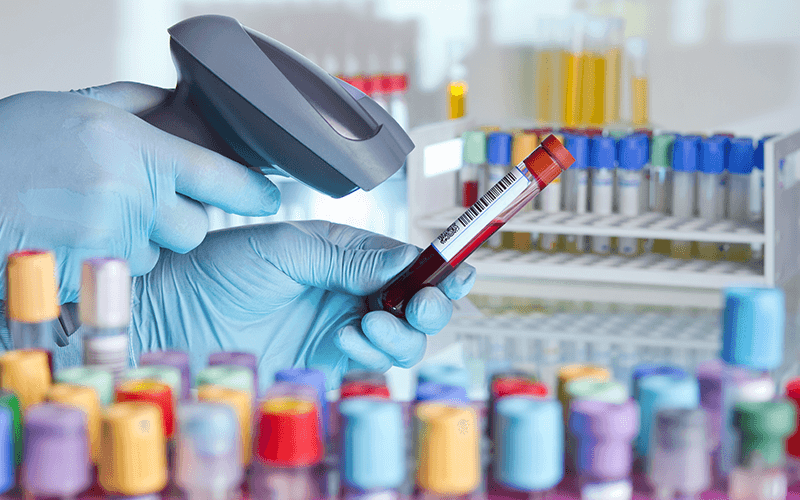 Person using Datalogic bar code scanner