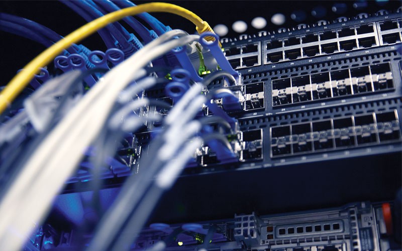 Close-up of server wires