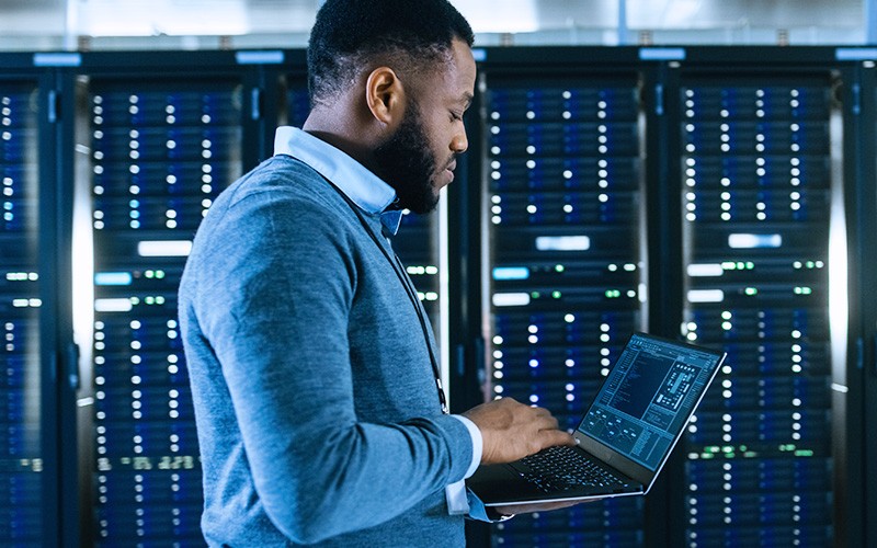 Professional using laptop