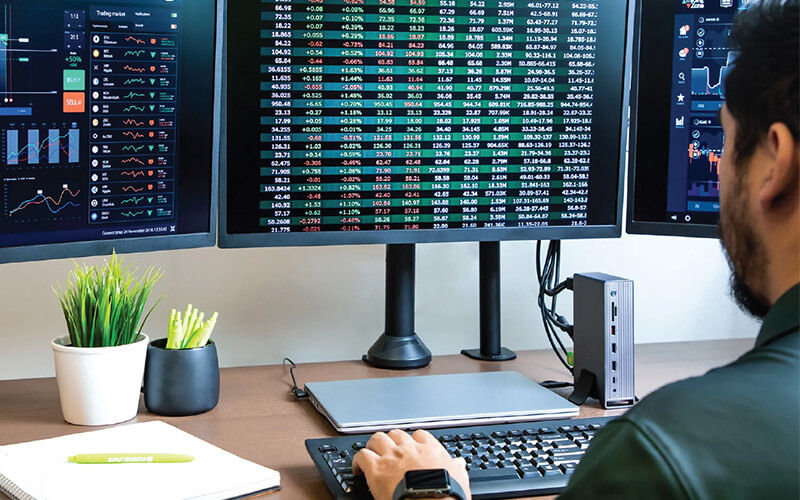 Financial services Man checking the stocks