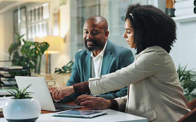 Teammates working together at the office