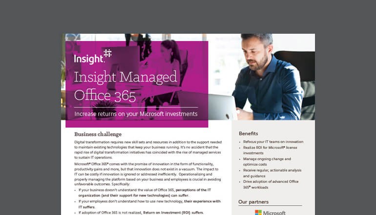 Microsoft 365 for business to help teams achieve success Cover of the Insight Managed Office 365 solution brief