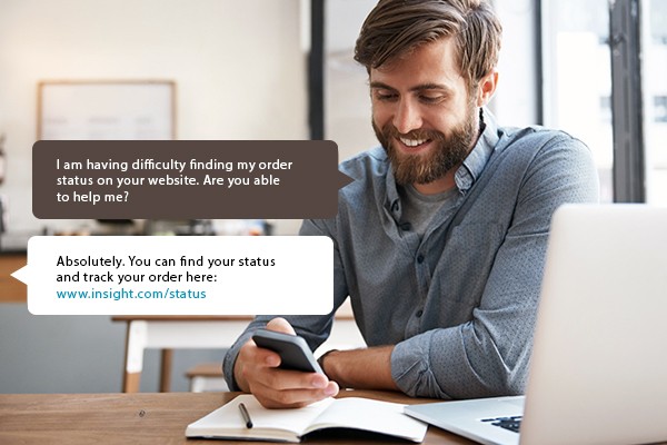 Business professional using chat to speak with client