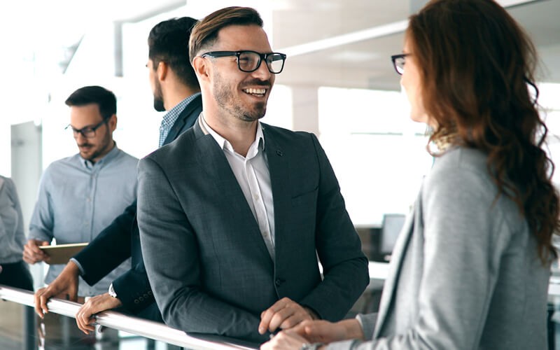 Smiling business man comfortable and outgoing in job interview